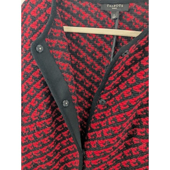 Talbots Woman Chunky Knit Round Neck Wool Blend Blazer Red Black Snap Buttons X - Picture 4 of 7